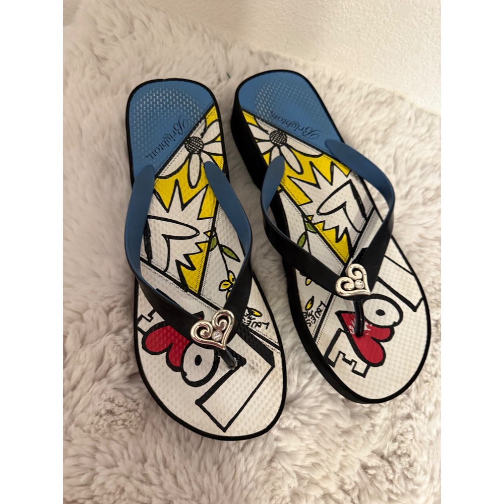 Brighton Women's Flip Flops Thong Sandals Size‎ 10 Hearts Flowers Graphic